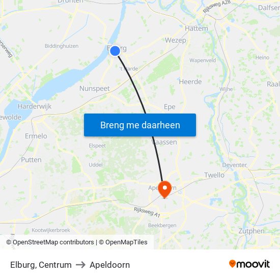 Elburg, Centrum to Apeldoorn map