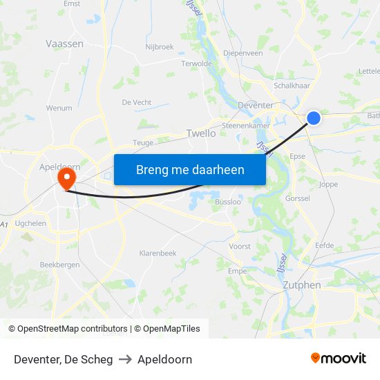 Deventer, De Scheg to Apeldoorn map