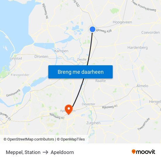 Meppel, Station to Apeldoorn map