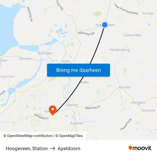 Hoogeveen, Station to Apeldoorn map