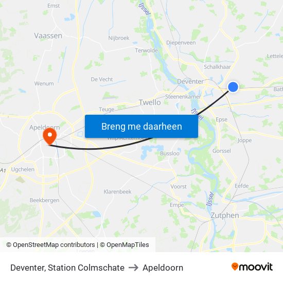 Deventer, Station Colmschate to Apeldoorn map