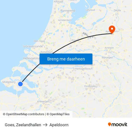 Goes, Zeelandhallen to Apeldoorn map