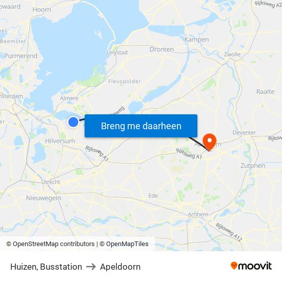 Huizen, Busstation to Apeldoorn map