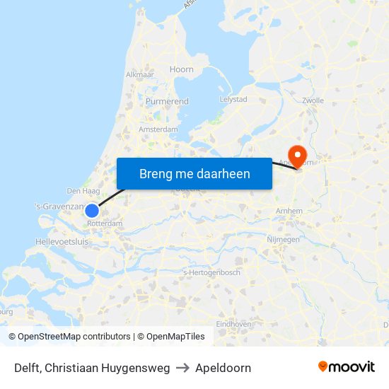 Delft, Christiaan Huygensweg to Apeldoorn map