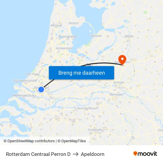 Rotterdam Centraal Perron D to Apeldoorn map