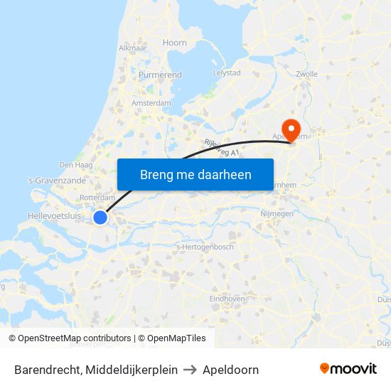 Barendrecht, Middeldijkerplein to Apeldoorn map