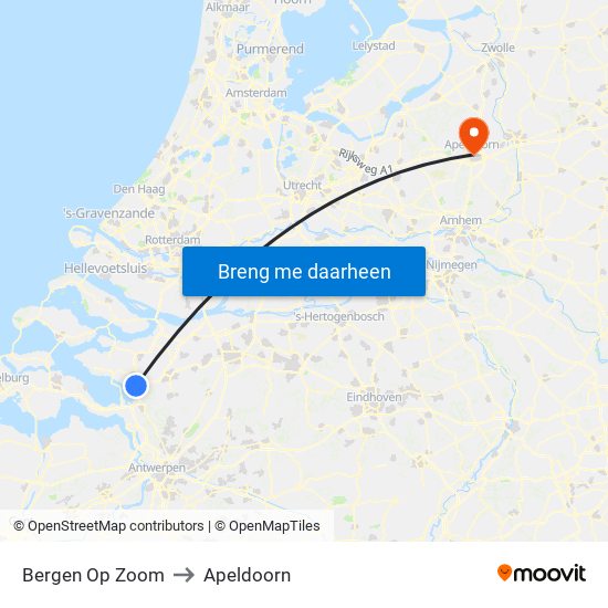 Bergen Op Zoom to Apeldoorn map