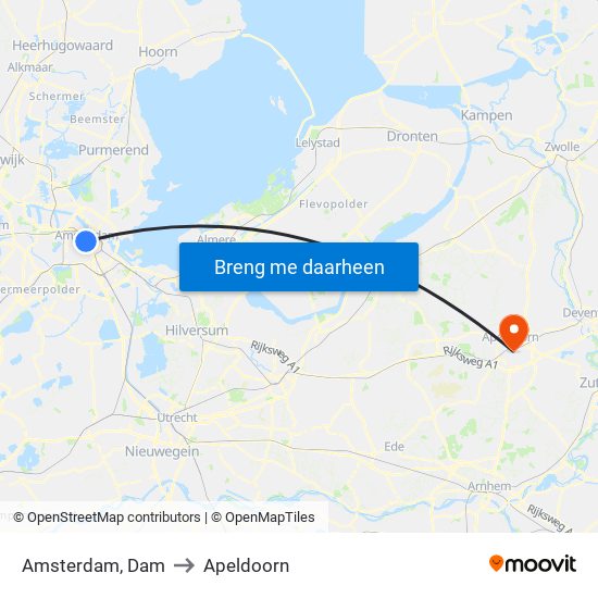 Amsterdam, Dam to Apeldoorn map