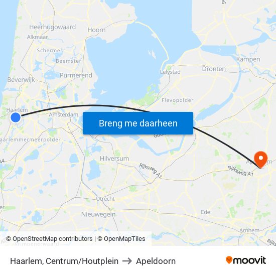 Haarlem, Centrum/Houtplein to Apeldoorn map