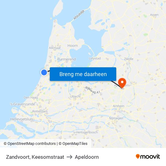 Zandvoort, Keesomstraat to Apeldoorn map