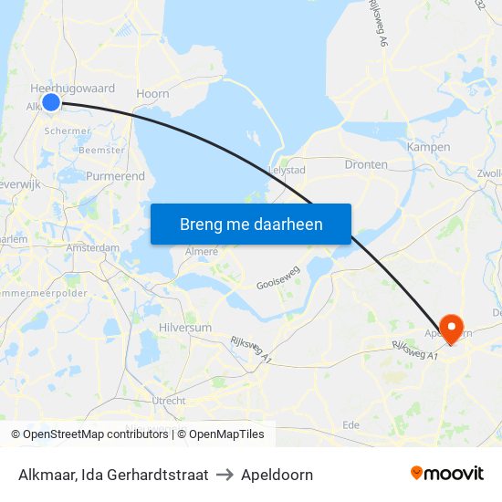 Alkmaar, Ida Gerhardtstraat to Apeldoorn map