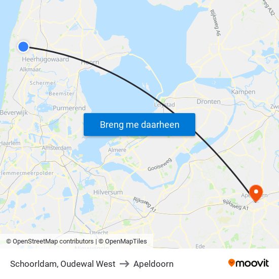 Schoorldam, Oudewal West to Apeldoorn map