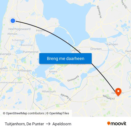 Tuitjenhorn, De Punter to Apeldoorn map