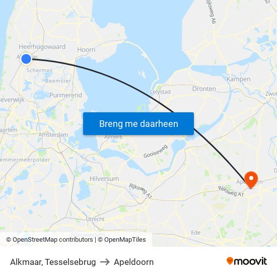 Alkmaar, Tesselsebrug to Apeldoorn map