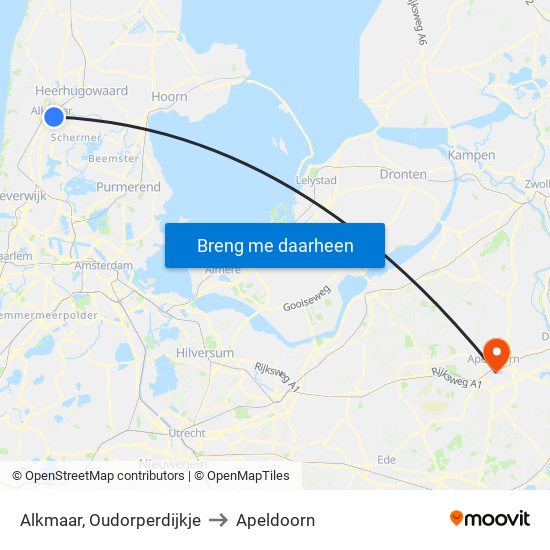 Alkmaar, Oudorperdijkje to Apeldoorn map