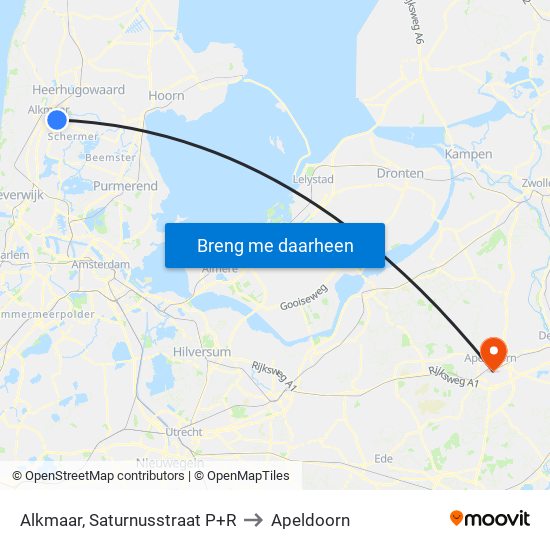 Alkmaar, Saturnusstraat P+R to Apeldoorn map
