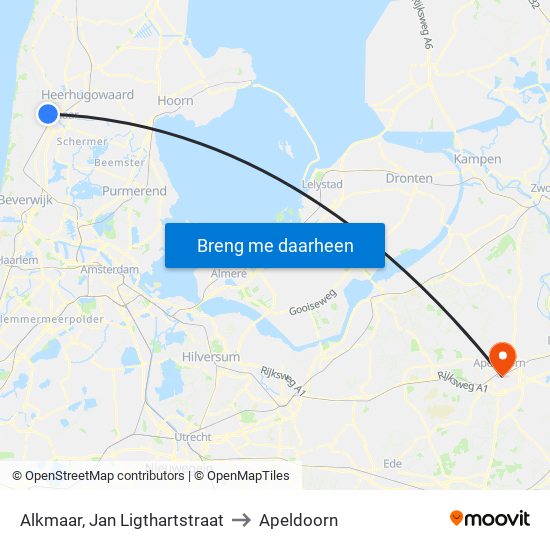 Alkmaar, Jan Ligthartstraat to Apeldoorn map