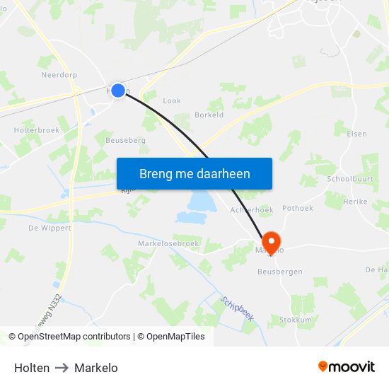Holten to Markelo map