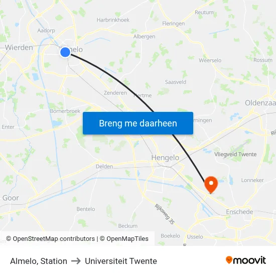 Almelo, Station to Universiteit Twente map