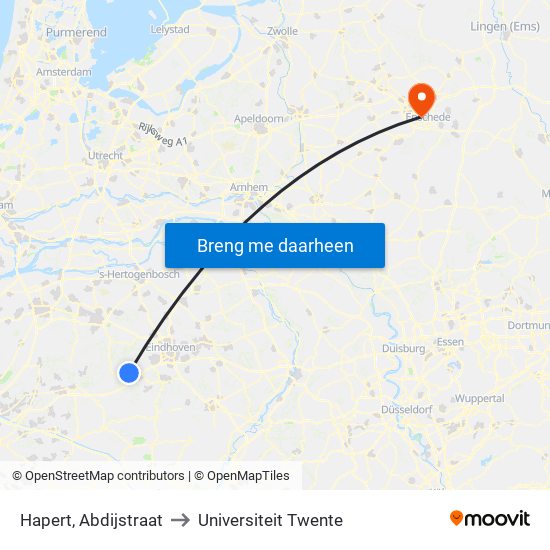 Hapert, Abdijstraat to Universiteit Twente map