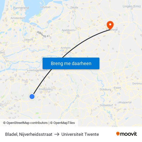 Bladel, Nijverheidsstraat to Universiteit Twente map