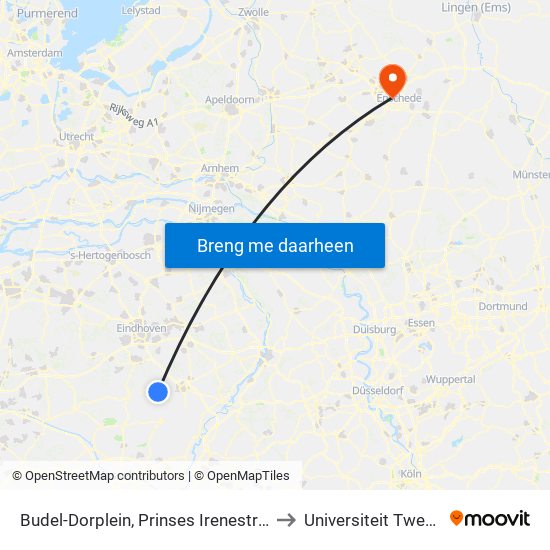 Budel-Dorplein, Prinses Irenestraat to Universiteit Twente map