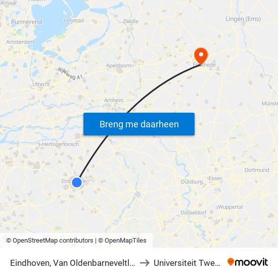 Eindhoven, Van Oldenbarneveltlaan to Universiteit Twente map