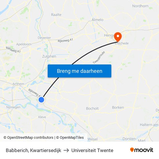 Babberich, Kwartiersedijk to Universiteit Twente map