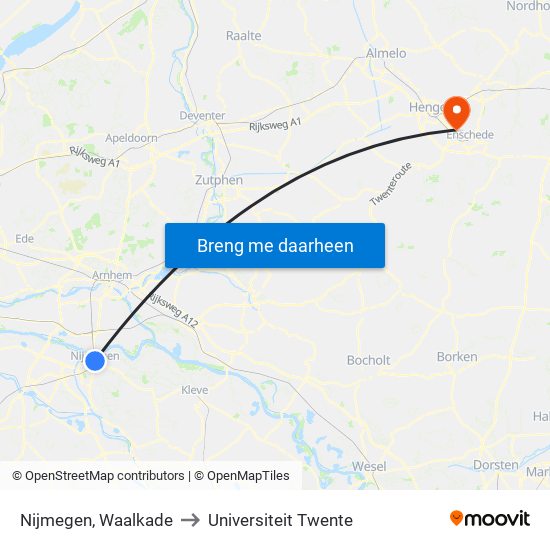 Nijmegen, Waalkade to Universiteit Twente map