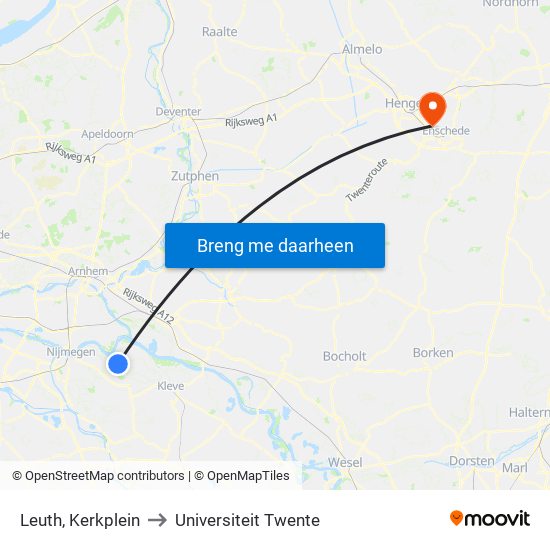 Leuth, Kerkplein to Universiteit Twente map