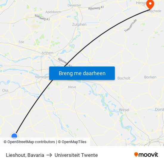 Lieshout, Bavaria to Universiteit Twente map