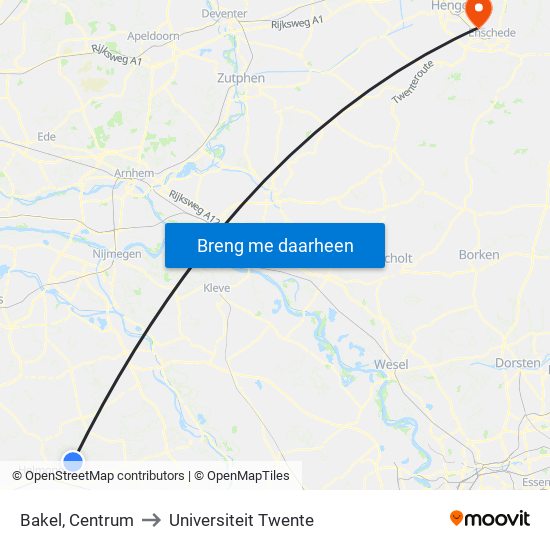 Bakel, Centrum to Universiteit Twente map