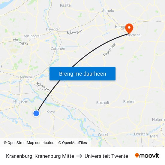 Kranenburg, Kranenburg Mitte to Universiteit Twente map