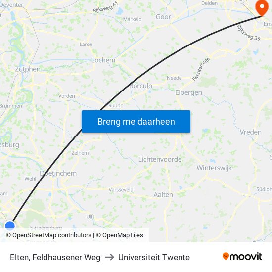 Elten, Feldhausener Weg to Universiteit Twente map