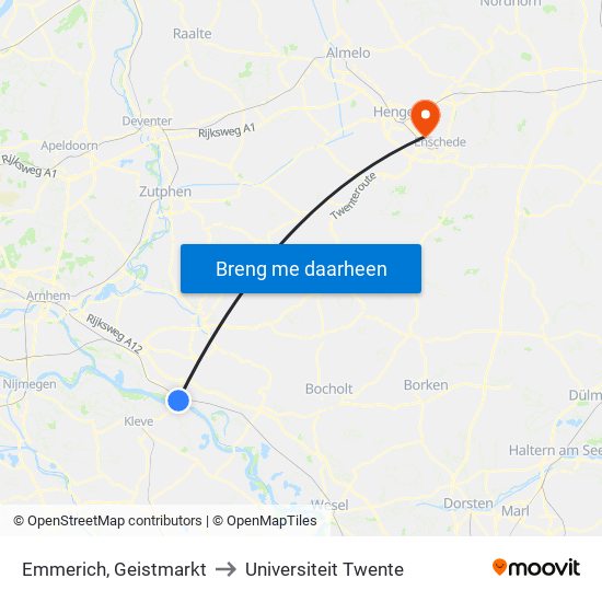 Emmerich, Geistmarkt to Universiteit Twente map