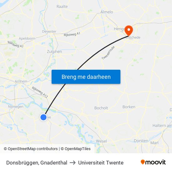 Donsbrüggen, Gnadenthal to Universiteit Twente map