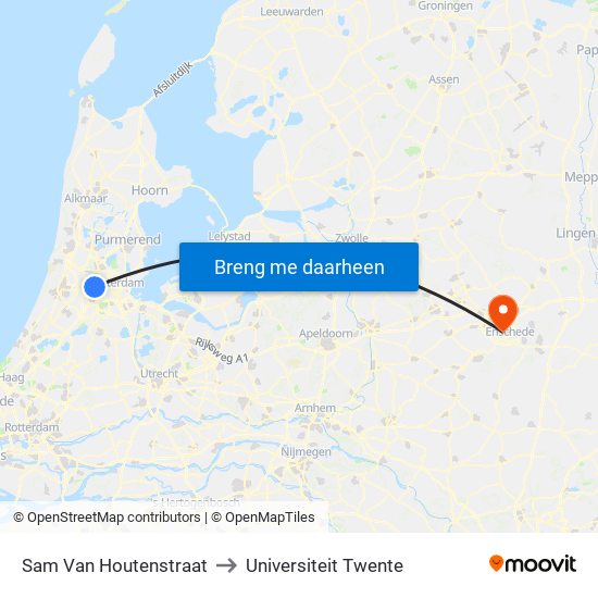 Sam Van Houtenstraat to Universiteit Twente map