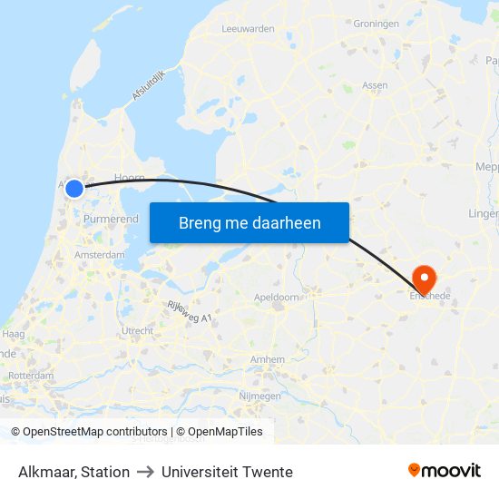 Alkmaar, Station to Universiteit Twente map