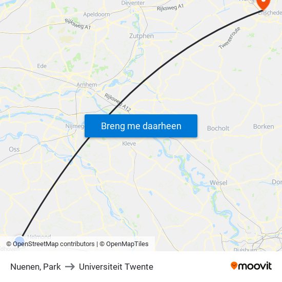 Nuenen, Park to Universiteit Twente map
