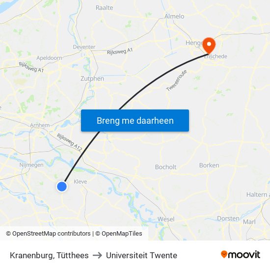 Kranenburg, Tütthees to Universiteit Twente map