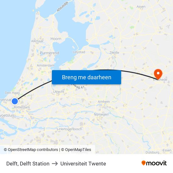 Delft, Delft Station to Universiteit Twente map