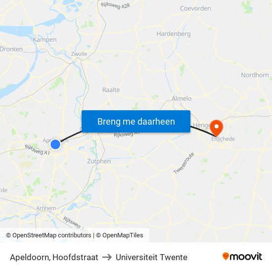 Apeldoorn, Hoofdstraat to Universiteit Twente map