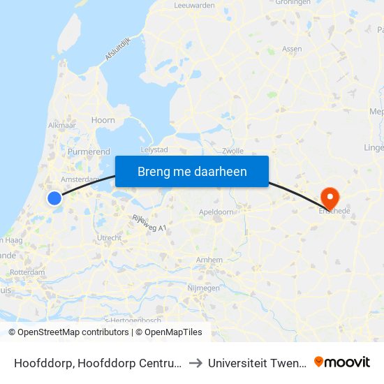 Hoofddorp, Hoofddorp Centrum to Universiteit Twente map