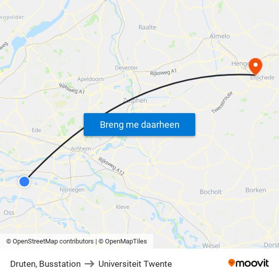 Druten, Busstation to Universiteit Twente map