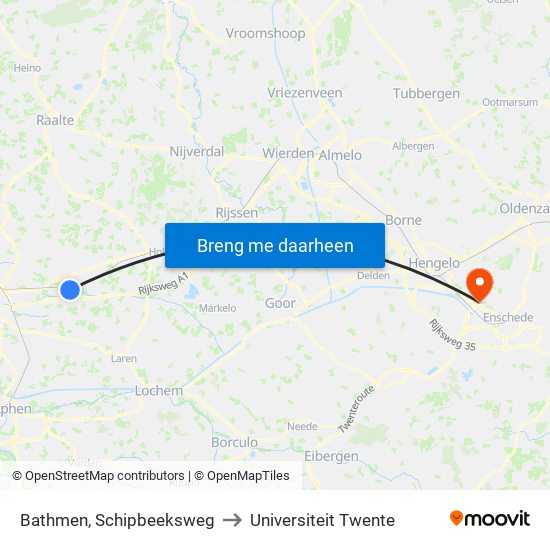 Bathmen, Schipbeeksweg to Universiteit Twente map