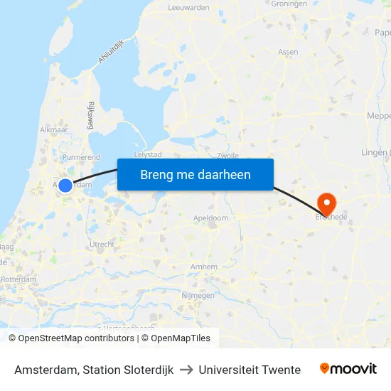 Amsterdam, Station Sloterdijk to Universiteit Twente map