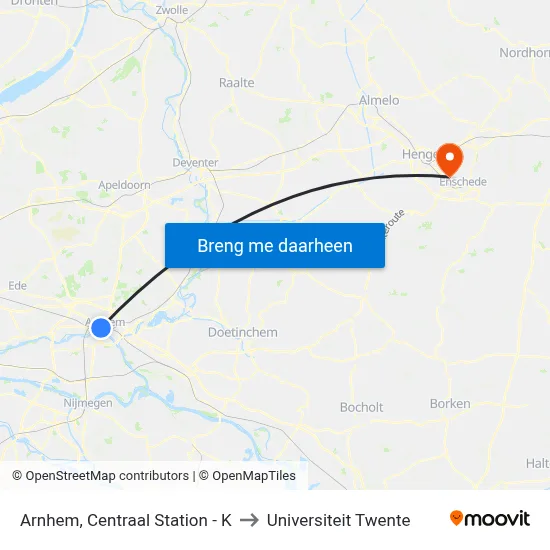 Arnhem, Centraal Station - K to Universiteit Twente map