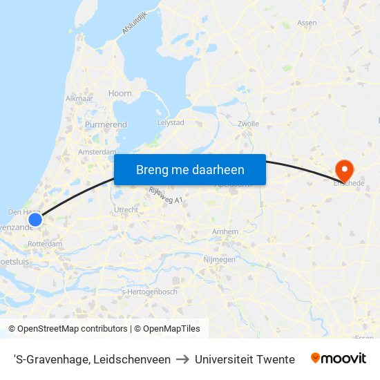 'S-Gravenhage, Leidschenveen to Universiteit Twente map