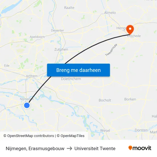 Nijmegen, Erasmusgebouw to Universiteit Twente map