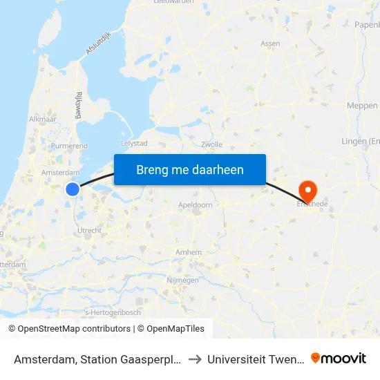 Amsterdam, Station Gaasperplas to Universiteit Twente map